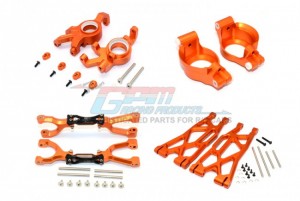 GPM TXM54551921 ALUMINUM FRONT UPPER LOWER ARMS C HUBS KNCUKLE ARMS SET FOR X-MAXX TRAXXAS X-MAXX - ORANGE - TXM54551921-OR