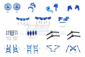 GPM GT1000 ALUMINUM F LOWER ARMS, R LOWER ARMS, F+R KNUCKLE ARMS, FRONT C HUBS,F&R SHOCK TOWERS+ F (53MM)+ R (50MM) OIL FILLED DAMPERS,F&R TIE RODS WITH STABILIZER FOR C HUB +WHOLE CAR TIE RODS+STE TRAXXAS 1/10 4WD FORD GT4-TEC 2.0 - BLUE - GT1000-B