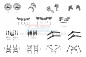 GPM GT1000 ALUMINUM F LOWER ARMS, R LOWER ARMS, F+R KNUCKLE ARMS, FRONT C HUBS,F&R SHOCK TOWERS+ F (53MM)+ R (50MM) OIL FILLED DAMPERS,F&R TIE RODS WITH STABILIZER FOR C HUB +WHOLE CAR TIE RODS+STE TRAXXAS 1/10 4WD FORD GT4-TEC 2.0 - GUN SIVLER - GT1000-GS