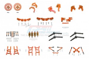 GPM GT1000 ALUMINUM F LOWER ARMS, R LOWER ARMS, F+R KNUCKLE ARMS, FRONT C HUBS,F&R SHOCK TOWERS+ F (53MM)+ R (50MM) OIL FILLED DAMPERS,F&R TIE RODS WITH STABILIZER FOR C HUB +WHOLE CAR TIE RODS+STE TRAXXAS 1/10 4WD FORD GT4-TEC 2.0 - ORANGE - GT1000-OR