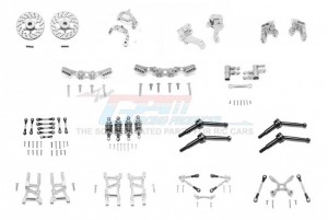 GPM GT1000 ALUMINUM F LOWER ARMS, R LOWER ARMS, F+R KNUCKLE ARMS, FRONT C HUBS,F&R SHOCK TOWERS+ F (53MM)+ R (50MM) OIL FILLED DAMPERS,F&R TIE RODS WITH STABILIZER FOR C HUB +WHOLE CAR TIE RODS+STE TRAXXAS 1/10 4WD FORD GT4-TEC 2.0 - SILVER - GT1000-S