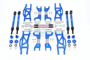 GPM TXMS100 ALUMINUM F&R UPPER+LOWER ARMS F&R ADJUSTABLE CVD DRIVE SHAFT HEX ADAPTER WHEEL LOCK+STAINLESS STEEL ADJUSTABLE FRONT STEERING TIE ROD 1/10 TRAXXAS MAXX - BLUE - TXMS100-B