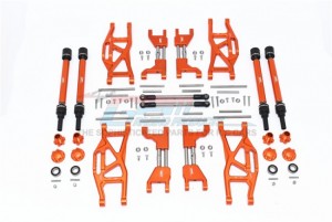 GPM TXMS100 ALUMINUM F&R UPPER+LOWER ARMS F&R ADJUSTABLE CVD DRIVE SHAFT HEX ADAPTER WHEEL LOCK+STAINLESS STEEL ADJUSTABLE FRONT STEERING TIE ROD 1/10 TRAXXAS MAXX - ORANGE - TXMS100-OR