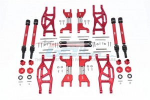 GPM TXMS100 ALUMINUM F&R UPPER+LOWER ARMS F&R ADJUSTABLE CVD DRIVE SHAFT HEX ADAPTER WHEEL LOCK+STAINLESS STEEL ADJUSTABLE FRONT STEERING TIE ROD 1/10 TRAXXAS MAXX - RED - TXMS100-R