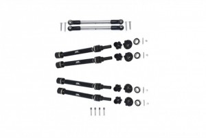 GPM RACING TXMS143FRS ALUMINUM F / R CVD DRIVE SHAFT / HEX ADAPTER / WHEEL LOCK STEEL ADJUSTABLE FRONT STEERING TIE ROD For 1/10 TRAXXAS MAXX +20MM WIDENING KIT - BLACK - TXMS143FRS-BK