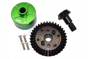GPM MAG1200S CARBON STEEL RING GEAR 37T & PINION GEAR 13T WITH ALUMINUM DIFF CASE 1/10 GRANITE 4X4 AR102680 / 1/10 KRATON 4X4 ARA102690 / 1/10 VORTEKS  ARA4305V3T2 / 1/10 SENTON ARA4303V3 / 1/8 VENDETTA ARA4319V3 / 1/8 INFRACTION 4X4 ARA4215V3 - GREEN - MAG1200S-G