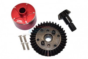 GPM MAG1200S CARBON STEEL RING GEAR 37T & PINION GEAR 13T WITH ALUMINUM DIFF CASE 1/10 GRANITE 4X4 AR102680 / 1/10 KRATON 4X4 ARA102690 / 1/10 VORTEKS  ARA4305V3T2 / 1/10 SENTON ARA4303V3 / 1/8 VENDETTA ARA4319V3 / 1/8 INFRACTION 4X4 ARA4215V3 - RED - MAG1200S-R