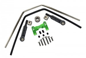 GPM SLE312F/R ALUMINUM FRONT / REAR SWAY BAR MOUNT WITH LINKAGE AND WIRE 1/8 TRAXXAS SLEDGE MONSTER 95076-4 - GREEN - SLE312F/R-G