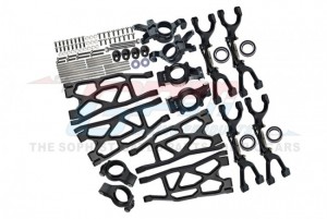GPM TXM100A ALUMINUM FRONT & REAR UPPER LOWER ARMS FRONT C HUBS FRONT & REAR OVERSIZED KNUCKLE ARMS SET TRAXXAS RC 1/5 4WD X-MAXX 6S 8S MONSTER TRUCK - BLACK - TXM100A-BK