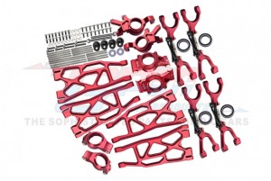 GPM TXM100A ALUMINUM FRONT & REAR UPPER LOWER ARMS FRONT C HUBS FRONT & REAR OVERSIZED KNUCKLE ARMS SET TRAXXAS RC 1/5 4WD X-MAXX 6S 8S MONSTER TRUCK - RED - TXM100A-R