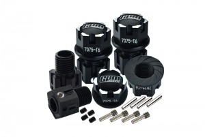 GPM SLE10A+6.5MM ALUMINUM 7075-T6 HEX ADAPTERS (+6.5mm ) AND WHEEL LOCK TRAXXAS 1/8 4WD SLEDGE MONSTER TRUCK / E-REVO / MAXX - BLACK - SLE10A+6.5MM-BK