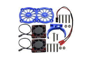 GPM MAKX018FANA ALUMINUM 7075-T6 MOTOR HEATSINK WITH DUAL METAL FRAME COOLING FAN AND ADJUSTABLE MOUNT TRAXXAS 1/8 4WD SLEDGE MONSTER TRUCK 95076-4 - BLUE - MAKX018FANA-B
