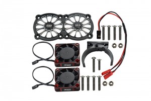 GPM MAKX018FANA ALUMINUM 7075-T6 MOTOR HEATSINK WITH DUAL METAL FRAME COOLING FAN AND ADJUSTABLE MOUNT TRAXXAS 1/8 4WD SLEDGE MONSTER TRUCK 95076-4 - BLACK - MAKX018FANA-BK