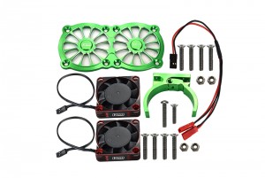 GPM MAKX018FANA ALUMINUM 7075-T6 MOTOR HEATSINK WITH DUAL METAL FRAME COOLING FAN AND ADJUSTABLE MOUNT TRAXXAS 1/8 4WD SLEDGE MONSTER TRUCK 95076-4 - GREEN - MAKX018FANA-G