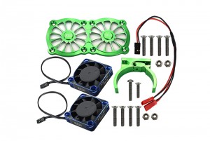 GPM MAKX018FANC ALUMINUM 7075-T6 MOTOR HEATSINK WITH DUAL METAL FRAME WATERPROOF COOLING FAN MOUNT ARRMA 1/5 4WD KRATON / OUTCAST 8S BLX - GREEN - MAKX018FANC-G