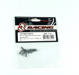 3RACING TS-FSM310M/V2 M3 x 10 Titanium Flat Head Hex Socket - Machine 8 Pcs - TS-FSM310M/V2