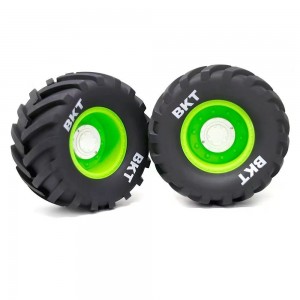 RUBBER TYRE AND RIM SET 1 PAIR FOR LOSI LMT / USA-1 / SMT10 MAX-D 1/8 1/10 MONSTER - GREEN - WHM-01/GR