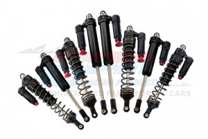 GPM UDR3596FR/LN ALUMINUM 6061-T6 FRONT & REAR L-SHAPE PIGGY BACK (BUILT-IN PISTON) DAMPER SET TRAXXAS 1/7 UNLIMITED DESERT RACER PRO-SCALE 4X4 85076-4 - BLACK - UDR3596FR/LN-BK-BEBK