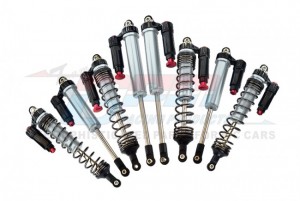 GPM UDR3596FR/LN ALUMINUM 6061-T6 FRONT & REAR L-SHAPE PIGGY BACK (BUILT-IN PISTON) DAMPER SET TRAXXAS 1/7 UNLIMITED DESERT RACER PRO-SCALE 4X4 85076-4 - SILVER - UDR3596FR/LN-S-BEBK