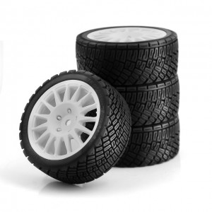 Tire And Wheel Rim Set Rally Style For 1/10 RC TAMIYA TT01 TT02 TA06 XV01 Onroad Truck - White - WH-06/WI