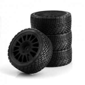 Tire And Wheel Rim Set Rally Style For 1/10 RC TAMIYA TT01 TT02 TA06 XV01 Onroad Truck - WH-06/BK