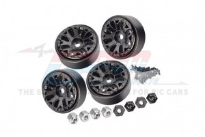 ALUMINUM 1 INCH BEADLOCK WHEEL RIMS SET TRAXXAS 1/18 4WD TRX-4M / 1/24 AXIAL SCX24 CRAWLER - TRX4MZSP1113-BK