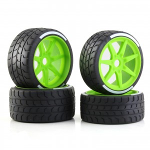 7 Spoke Tire & Plastic Rim Set - 17mm Wheel Hex For Arrma 1/7 Felony 6S BLX - GREEN - WH009/GR