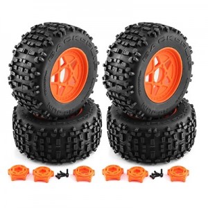 5 Star Rubber Type and Plastic Rim Set 12 / 14 / 17mm Hex For TRAXXAS SLEDGE E-REVO ARRMA TYPHON KRATON - ORANGE - WH13A/OR