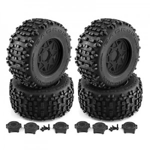 5 Star Rubber Type and Plastic Rim Set 12 / 14 / 17mm Hex For TRAXXAS SLEDGE E-REVO ARRMA TYPHON KRATON - BLACK - WH13B/BK