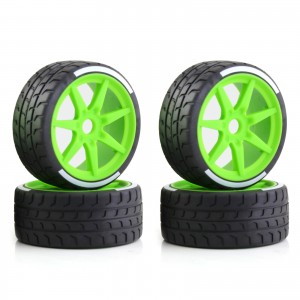 7 Spoke Tire & Plastic Rim Set 42x100mm 17mm Wheel Hex For Arrma 1/7 INFRACTION LIMITLESS 6S BLX - GREEN - WH010/GR