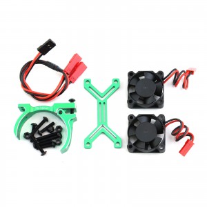Aluminum HeatSink Dual Fan 36-38mm 540 550 3650 3660 3670 1/8 1/10 RC TRAXXAS TRX-4 SLASH AXIAL SCX10 CAPRA - GREEN - MHS3638/GR