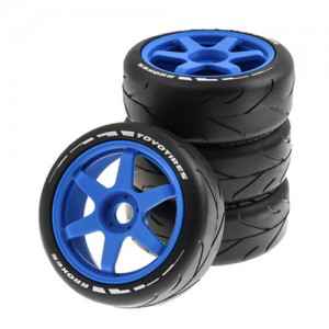 Rubber Tire and Rim Set 105 x 40mm 17mm Hex For 1/8 RC Arrma Kyosho Losi Truck - BLUE - WH10540/BU