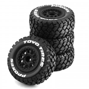Short Course Offroad Rubber Tire and Rim Set 108 x 43mm 12mm Hex For 1/10 TRAXXAS SLASH ARRMA SENTON 6S BLX - WH10843/BK