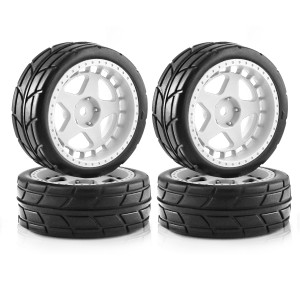 Rubber Tire & Wheel Set 65 X 25mm For 1/10 RC Tamiya TT01 TT01E TT02 XV01 XV02 TA06 Car - TY6525B/WI
