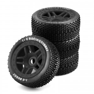 Rubber Tire And Rim Set 17mm Hex 113x43mm For KYOSHO MP10 TEAM LOSI HPI RACING Buggy - BLACK - WH1711343/BK
