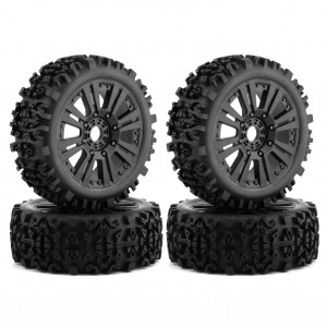 Rubber Tire And Rim Set 17mm Hex 120x48mm For 1/8 KYOSHO TEAM LOSI HPI RACING BUGGY - WH1712048/BK
