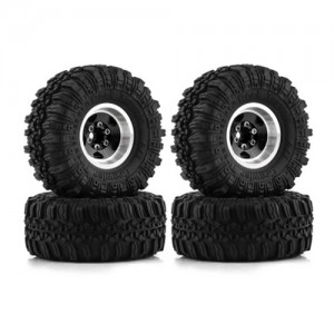 Rubber Tire And Aluminum Rim Set 1 Inch 57 x 25mm For 1/18 TRAXXAS TRX-4M / 1/24 AXIAL RACING SCX24 Crawler - BLACK - TR5725A/BK