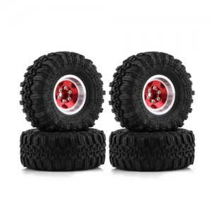 Rubber Tire And Aluminum Rim Set 1 Inch 57 x 25mm For 1/18 TRAXXAS TRX-4M / 1/24 AXIAL RACING SCX24 Crawler - RED - TR5725A/RE