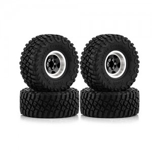 Rubber Tire And Aluminum Rim Set 1 Inch 57 x 25mm For 1/18 TRAXXAS TRX-4M / 1/24 AXIAL RACING SCX24 Crawler - TR5725B/BK