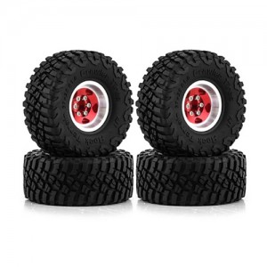 Rubber Tire And Aluminum Rim Set 1 Inch 57 x 25mm For 1/18 TRAXXAS TRX-4M / 1/24 AXIAL RACING SCX24 Crawler - RED - TR5725B/RE