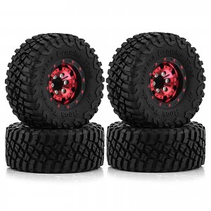 Rubber Tire And Aluminum Rim Set Type C 1 Inch 57 x 25mm For 1/18 TRAXXAS TRX-4M / 1/24 AXIAL RACING SCX24 Crawler - RED - TR5725C/RE