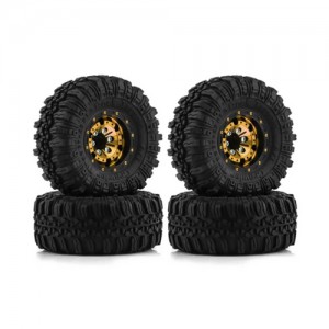 Rubber Tire And Aluminum Rim Set Type D 1 Inch 57 x 25mm For 1/18 TRAXXAS TRX-4M / 1/24 AXIAL RACING SCX24 Crawler - GOLD - TR5725D/GO