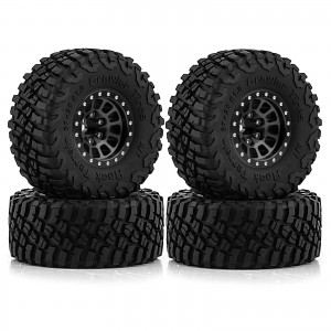 Rubber Tire And Aluminum Rim Set Type E 1 Inch 57 x 25mm For 1/18 TRAXXAS TRX-4M / 1/24 AXIAL RACING SCX24 Crawler - BLACK - TR5725E/BK