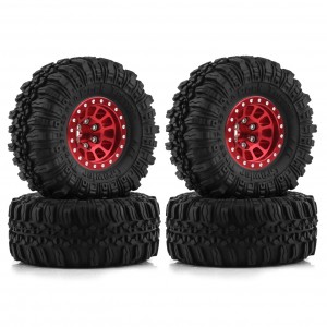 Rubber Tire And Aluminum Rim Set Type F 1 Inch 57 x 25mm For 1/18 TRAXXAS TRX-4M / 1/24 AXIAL RACING SCX24 Crawler - RED - TR5725F/RE
