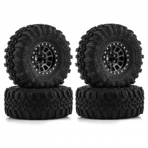 Rubber Tire And Aluminum Rim Set Type F 1 Inch 57 x 25mm For 1/18 TRAXXAS TRX-4M / 1/24 AXIAL RACING SCX24 Crawler - BLACK - TR5725F/BK