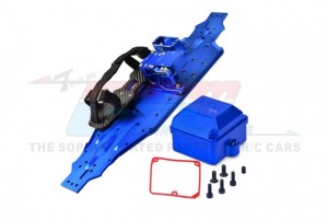 GPM SLE1612638C ALUMINUM 7075-T6 CHASSIS PLATE WITH SERVO MOUNT BATTERY COMPARTMENT MOTOR BASE FOR TRAXXAS 1/8 4WD SLEDGE MONSTER 95076-4 - BLUE - SLE1612638C-B