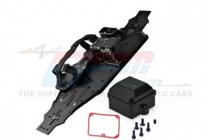 GPM SLE1612638C ALUMINUM 7075-T6 CHASSIS PLATE WITH SERVO MOUNT BATTERY COMPARTMENT MOTOR BASE FOR TRAXXAS 1/8 4WD SLEDGE MONSTER 95076-4 - BLACK - SLE1612638C-BK