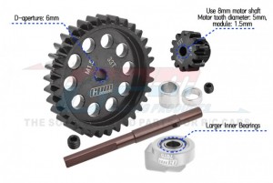 GPM TXM1333TS 40Cr CARBON STEEL M1.5 SPUR GEAR 33T MOTOR GEAR 13T FOR TRAXXAS 1/5 4WD X-MAXX 6S 8S 1/6 XRT 8S - TXM1333TS-BK