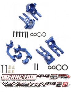 Aluminum Steering Block C-Hub Rear Carrier ARA330687 / ARA330686 / ARA330685 FOR ARRMA 1/8 INFRACTION / VENDETTA 3S BLX - BLUE - ARA3306858687/BU