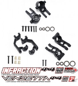 Aluminum Steering Block C-Hub Rear Carrier ARA330687 / ARA330686 / ARA330685 FOR ARRMA 1/8 INFRACTION / VENDETTA 3S BLX - BLACK - ARA3306858687/BK